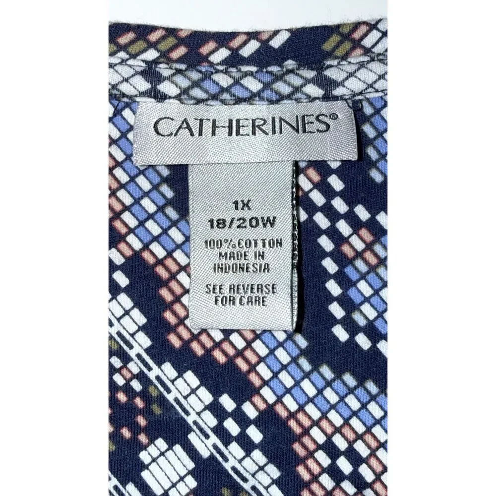 Catherines Tunic Top 1x 18/20 Aztec Embellished Sequin 3/4 Sleeve Blouse Cotton‎